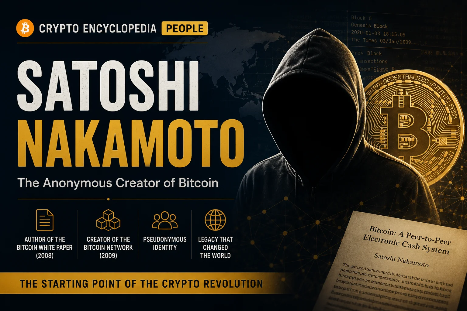 Satoshi Nakamoto Bitcoin creator illustration